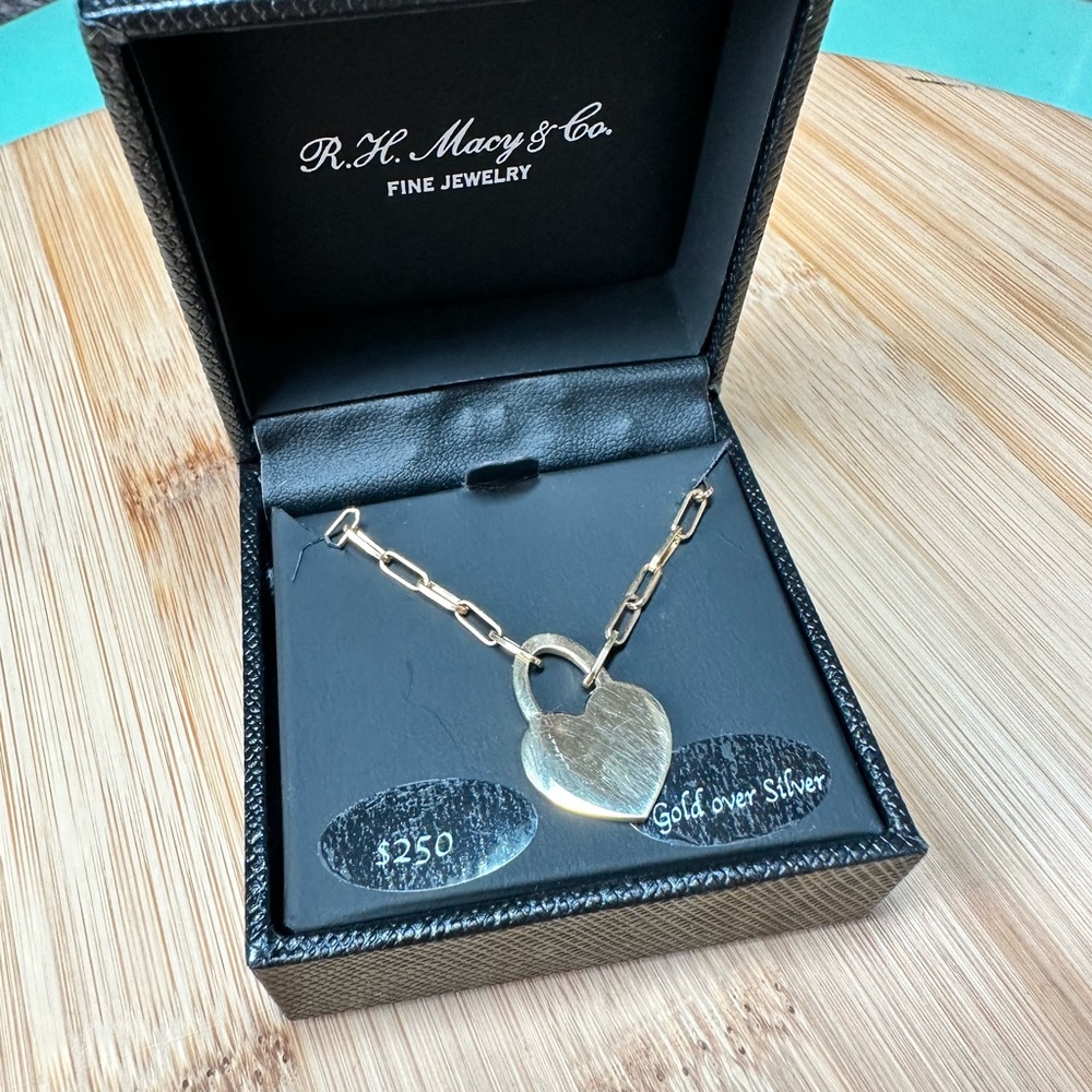 Heart Padlock Paperclip link 18” necklace